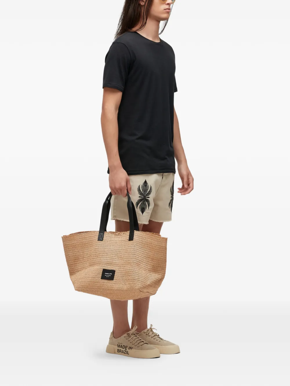 Osklen leaf-embroidery frayed shorts - Beige