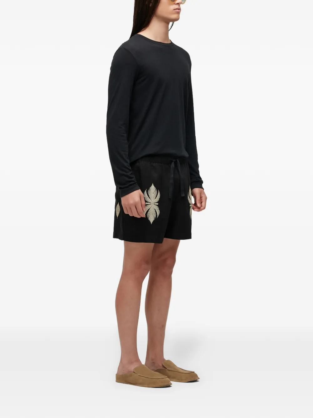Osklen leaf-embroidered bermuda shorts - Zwart