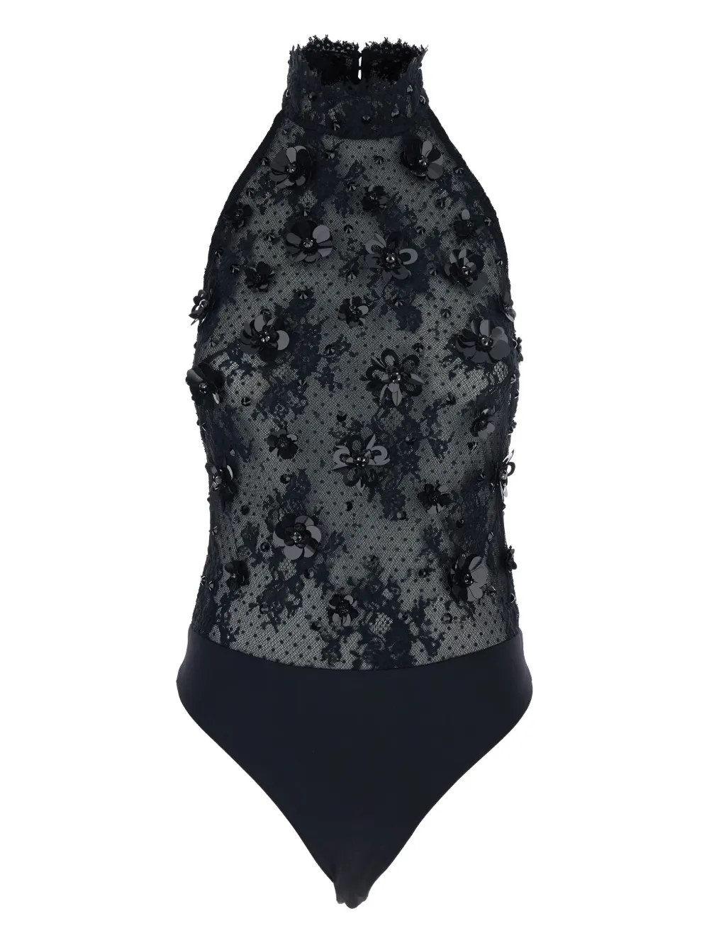 Retrofête halterneck floral embroidered bodysuit | Black | Image 1
