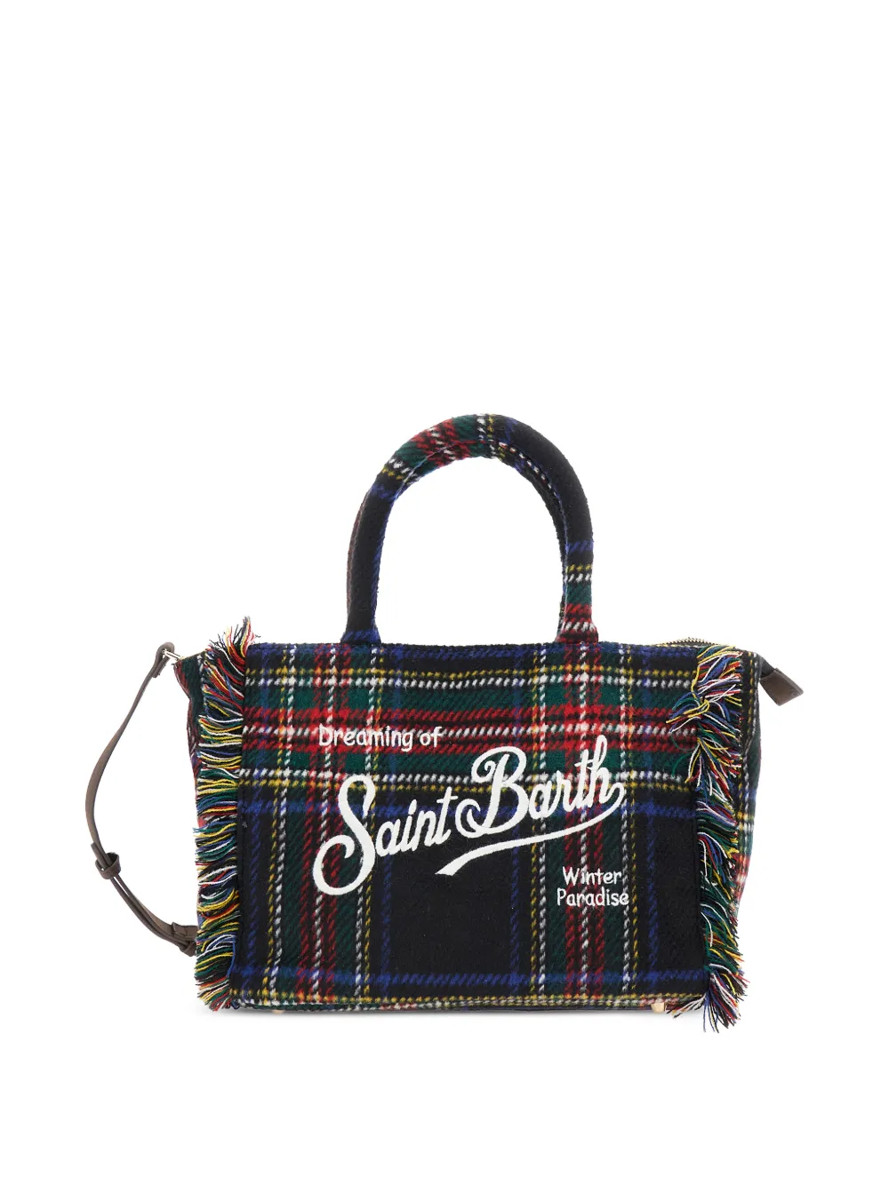 MC2 Saint Barth Kids fringed tartan-pattern tote bag - Blu