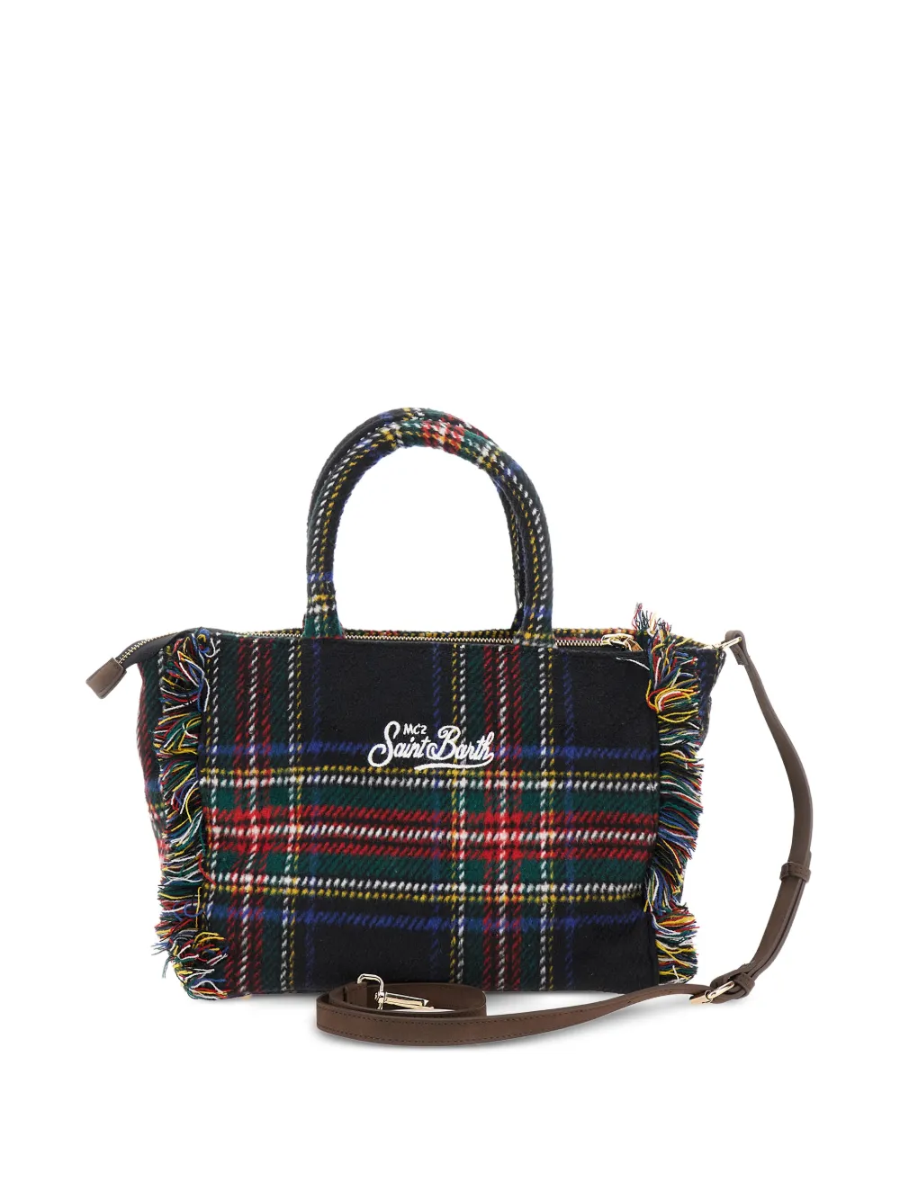 MC2 Saint Barth Kids fringed tartan-pattern tote bag - Blauw