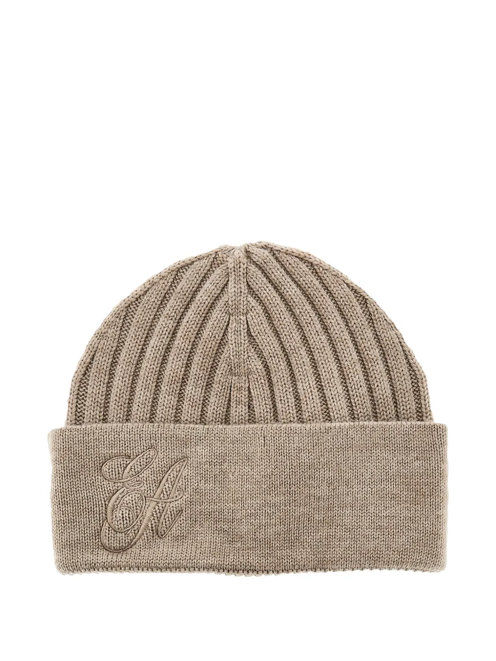 Emporio Armani embroidered ribbed beanie hat - Beige