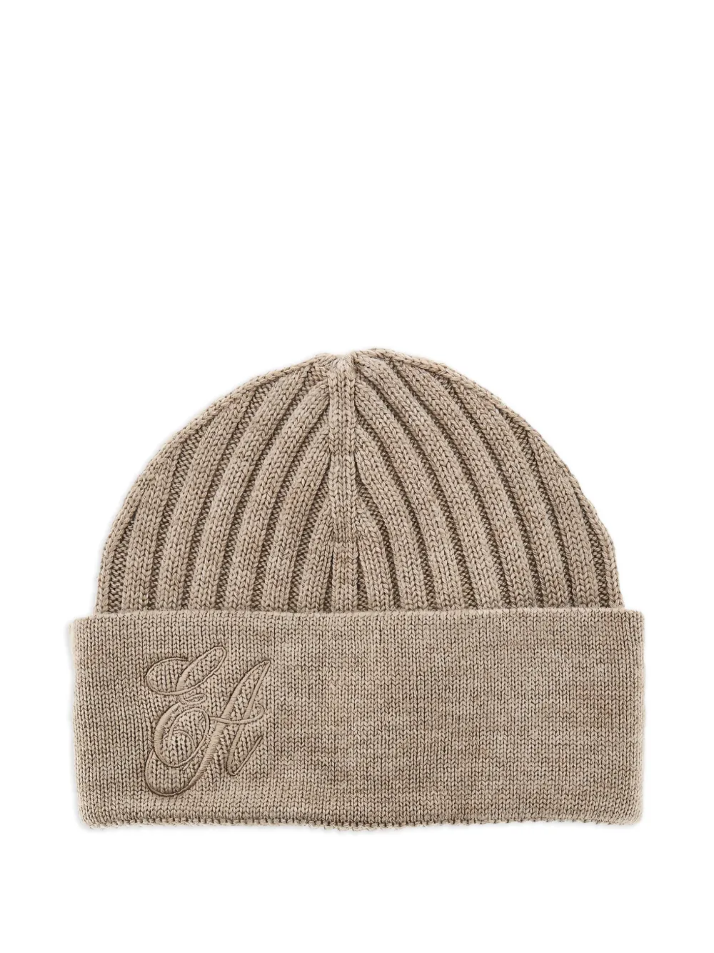 Emporio Armani embroidered ribbed beanie hat - Toni neutri