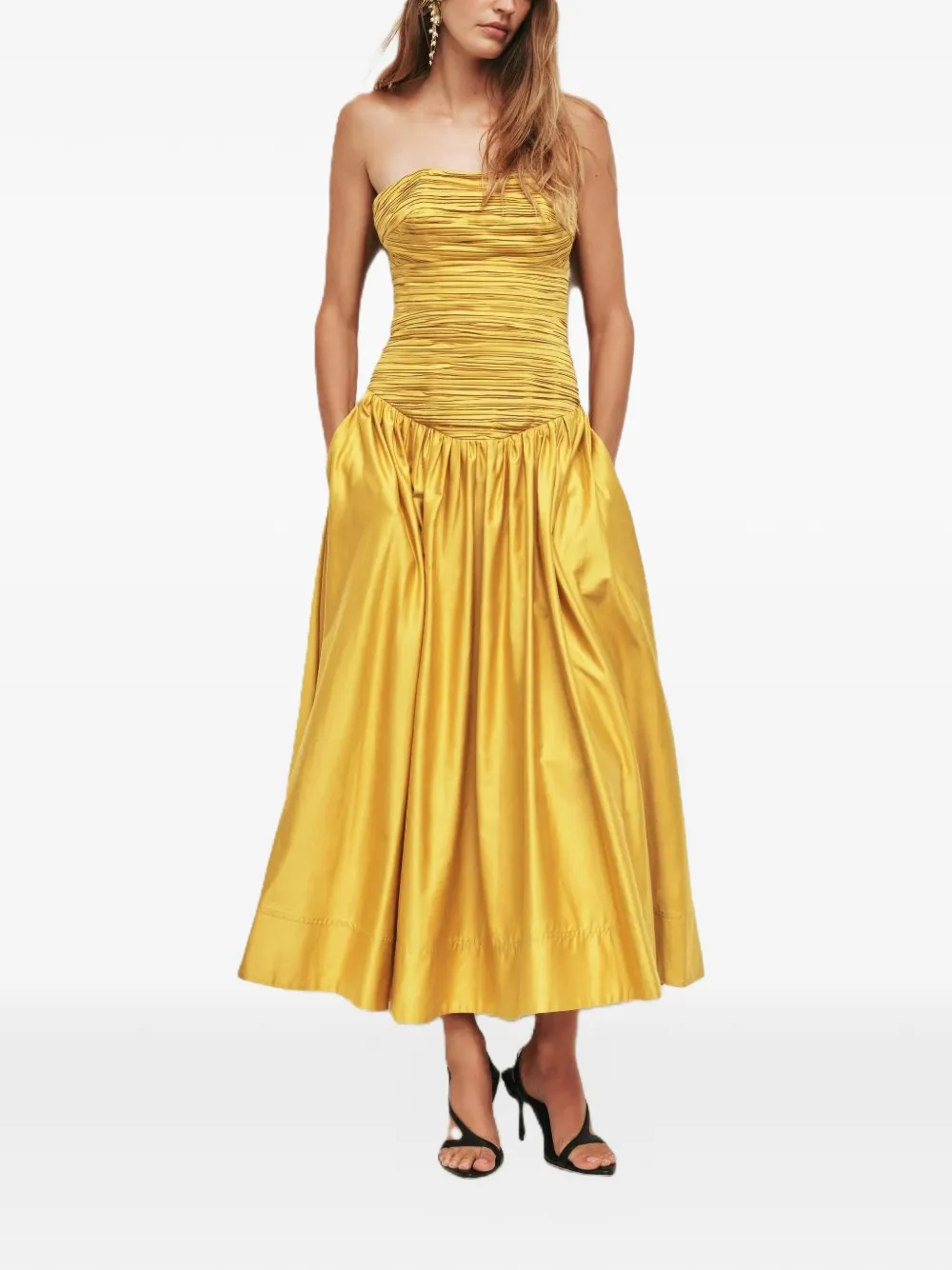 Aje Marigold strapless midi-jurk met zak - Geel