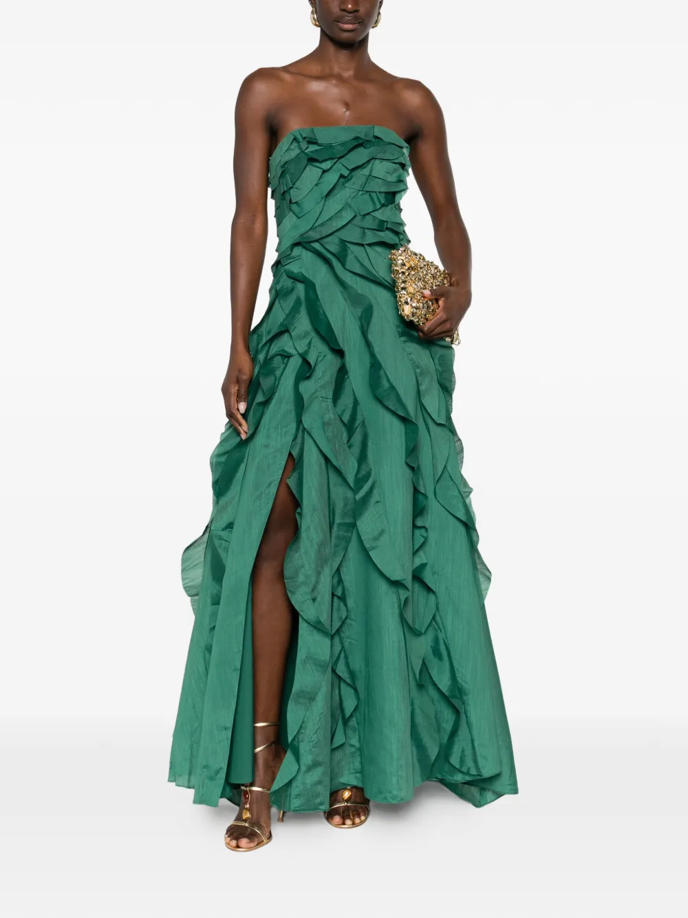 Aje ruffled strapless maxi dress - Groen