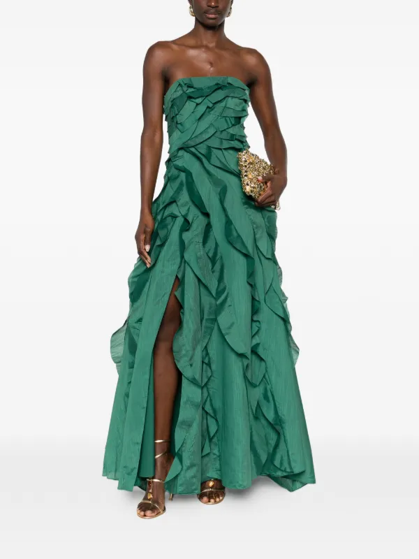 Aje Ruffled Strapless Maxi Dress | Green | FARFETCH