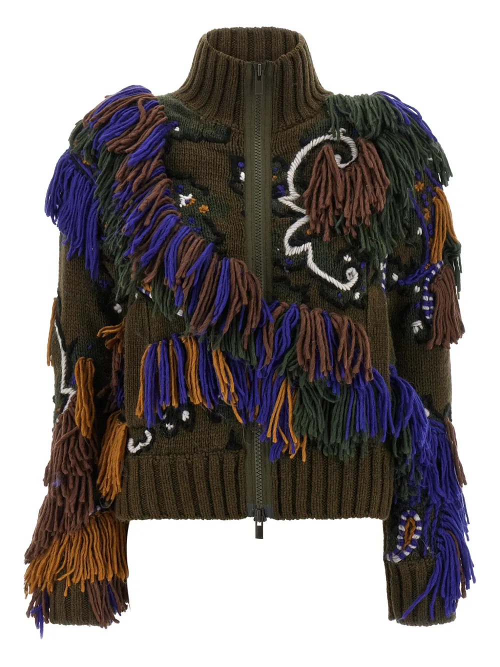 sacai paisley jacquard fringed cardigan - Verde
