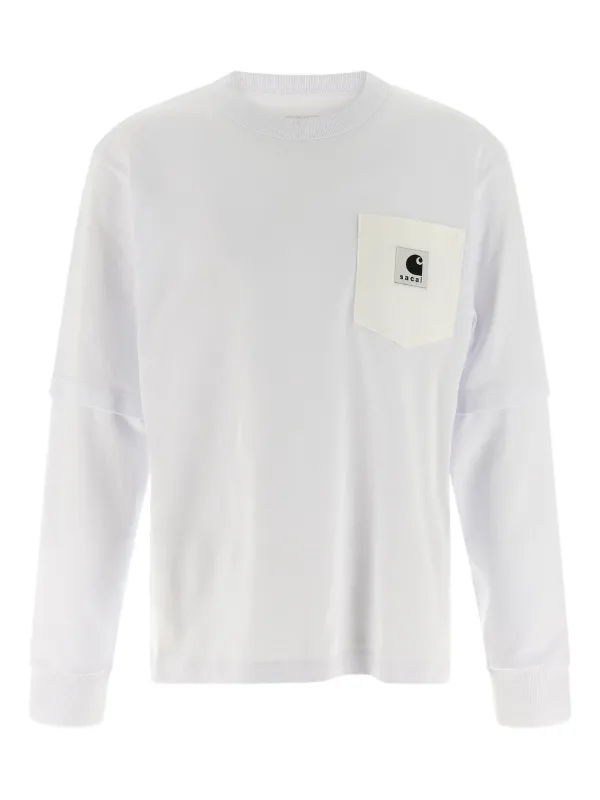 Sacai X Carhartt Wip Logo-patch T-shirt in White