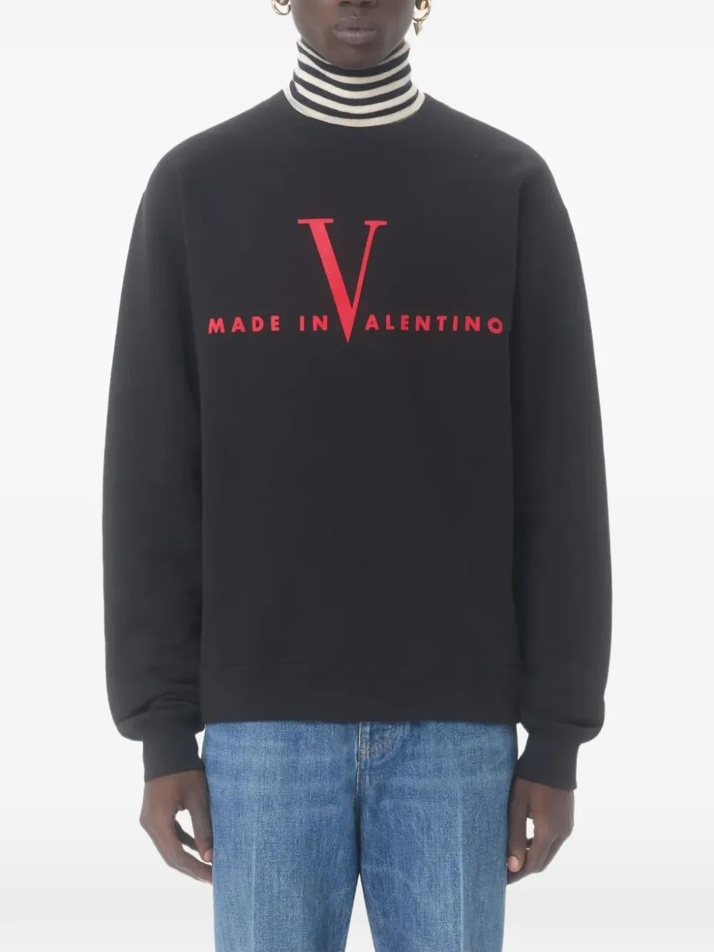 Valentino Garavani Katoenen sweater met ronde hals en Made In Valentino-print Zwart