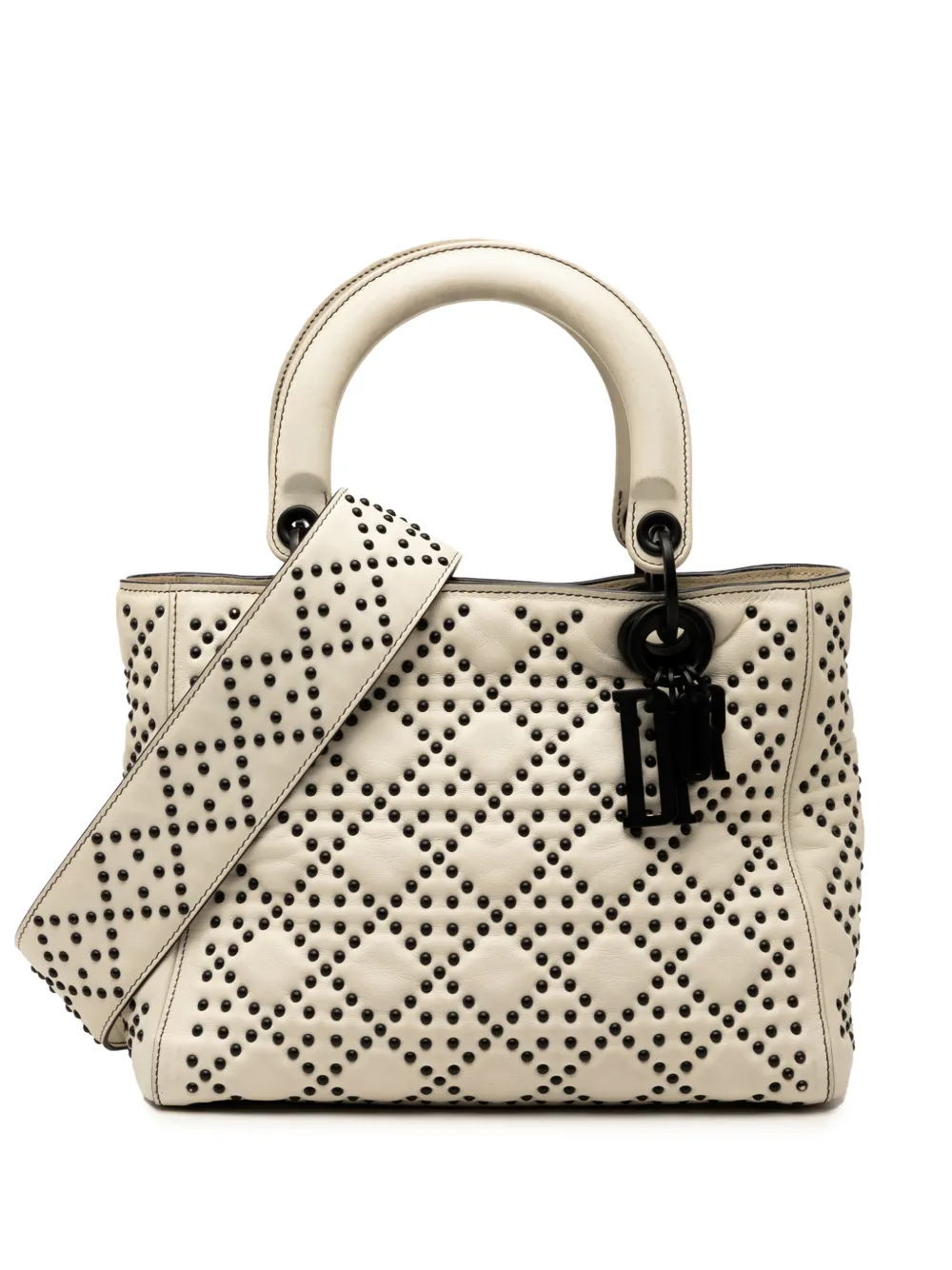 Christian Dior Pre-Owned Borsa a tracolla Lady Dior media in pelle morbida di agnello con motivo Cannage e borchie 2018 - Bianco