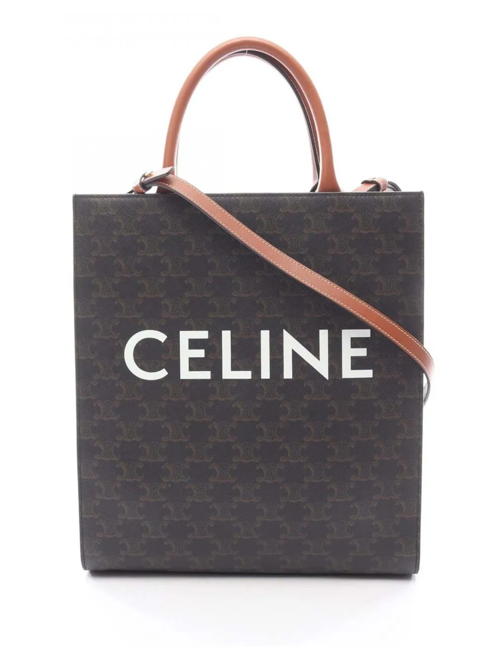 Celine Pre-Owned 2021-2025 Small Triomphe Coated Canvas Vertical Cabas Tote satchel | Black | Image 1