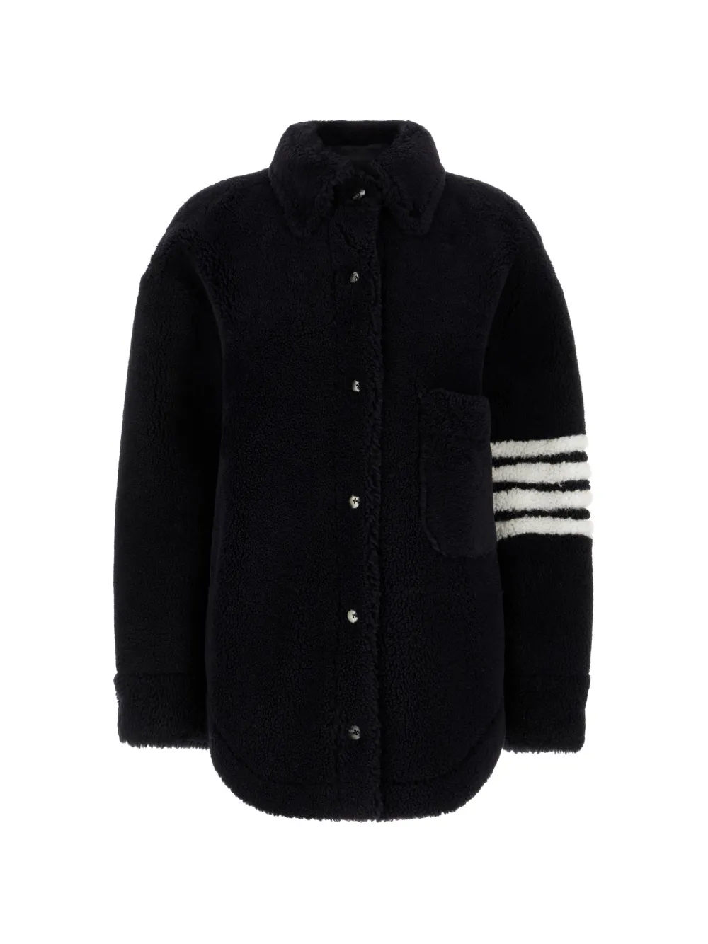 Thom Browne shearling 4-bar supersized shirt jacket Zwart