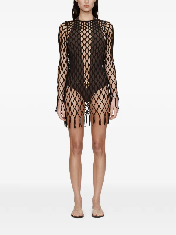 Christopher Esber Knitted Mesh Mini Dress in Brown