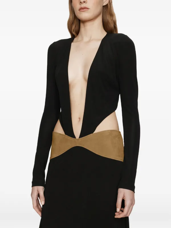Christopher Esber Contour V-neck Suede Belted Gown - Black