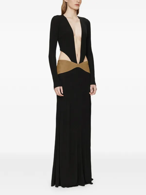 Christopher Esber Contour V-neck Suede Belted Gown | Black | FARFETCH GE