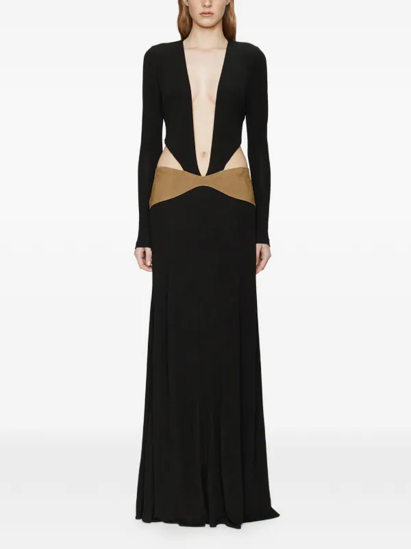Christopher Esber Contour V-neck Suede Belted Gown in Black