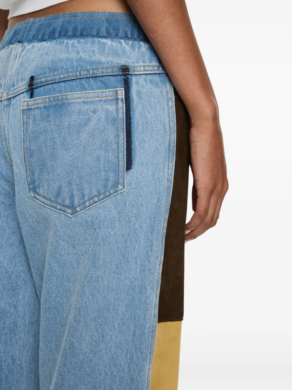 Christopher Esber Denim broek met suède vlakken Bruin