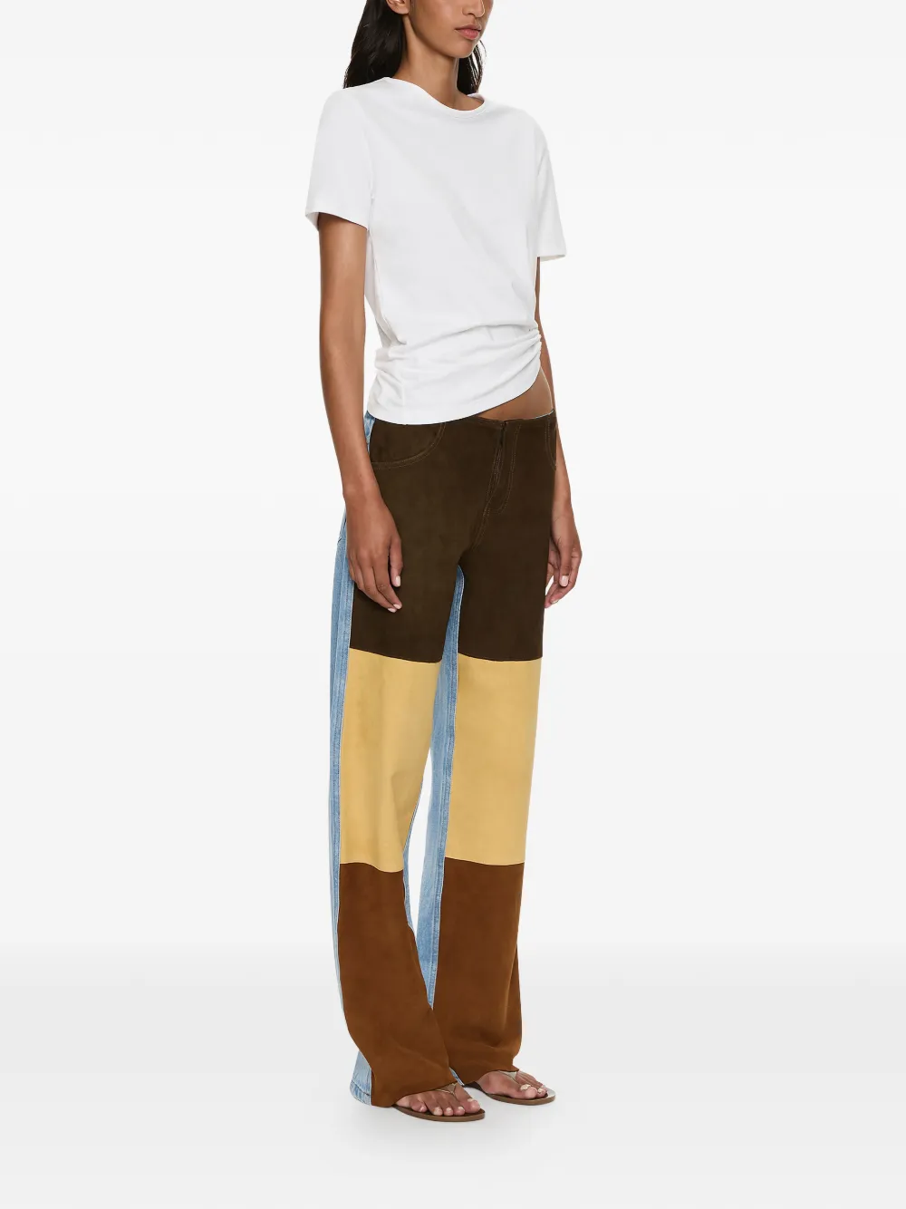 Christopher Esber Denim broek met suède vlakken Bruin