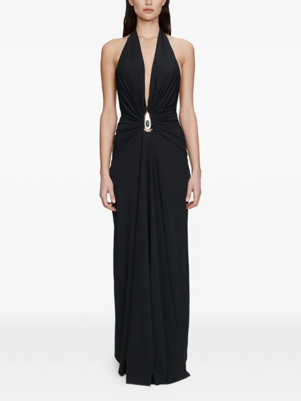 christopher esber sculpted ruched dress Christopher Esber Sculpted Ruched Chain Open-Back Gown