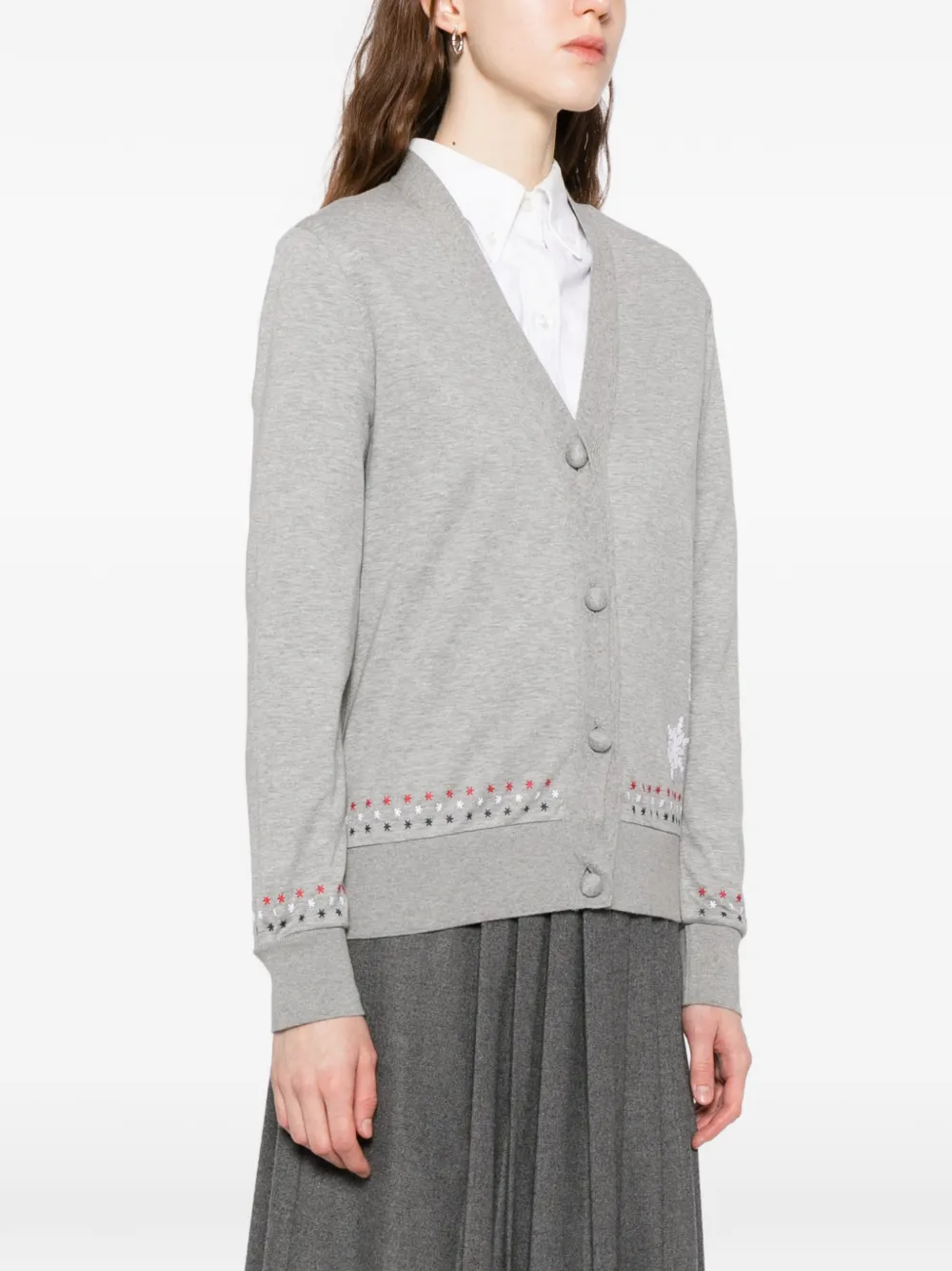  Thom Browne Snowflake-embroidered Cotton Cardigan - Grey 