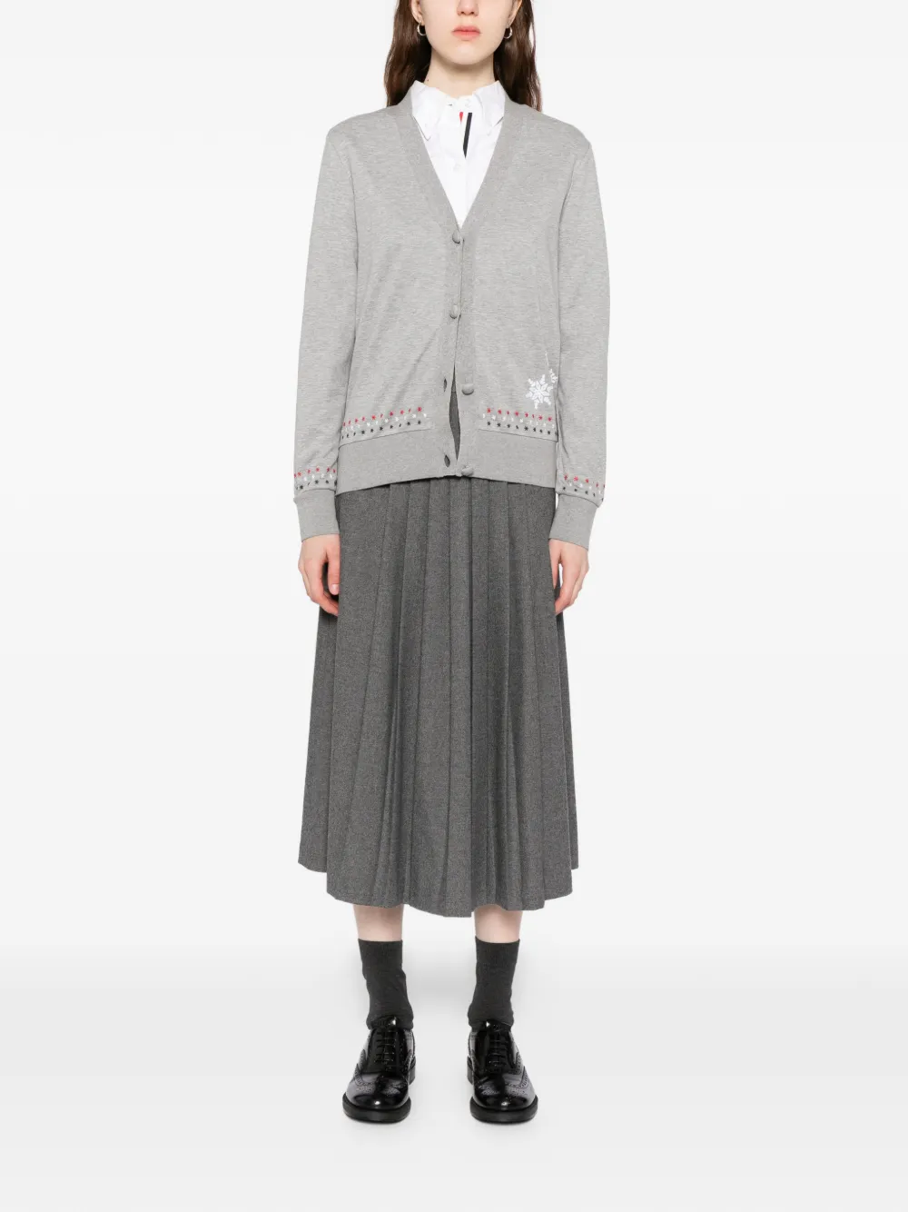  Thom Browne Snowflake-embroidered Cotton Cardigan - Grey 