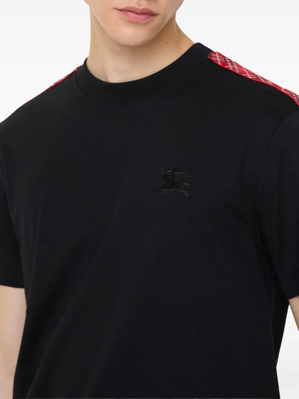 Burberry check-trim Embroidered T-shirt | Black | FARFETCH