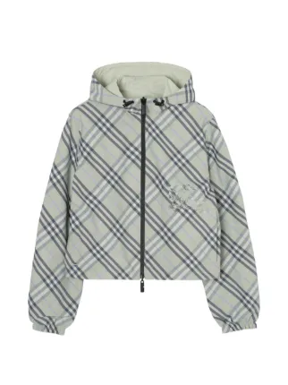 BURBERRY グレー ジャケット Burberry Check Reversible Cropped Jacket | Green | FARFETCH