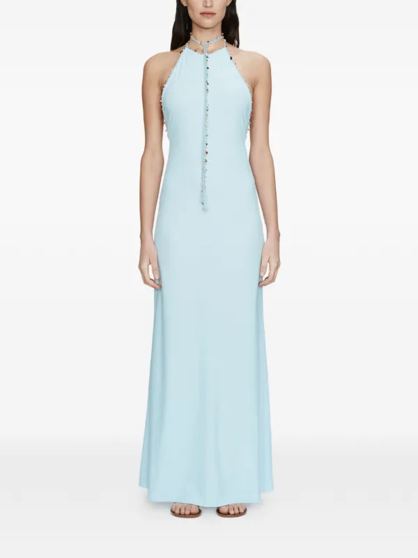 Christopher Esber Beach Quartz Halter Lycra Dress in Blue Size 8