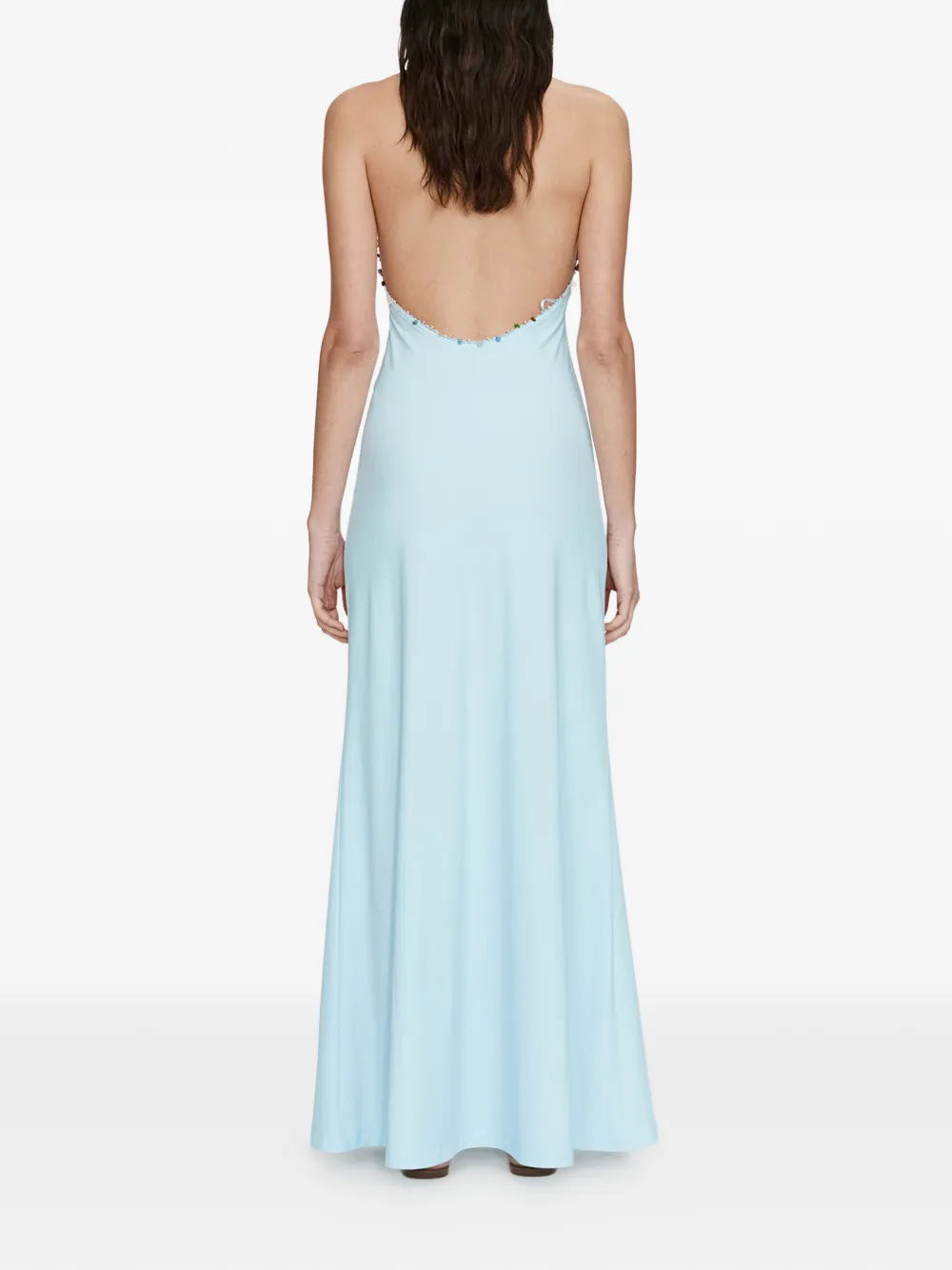 Christopher Esber Beach Quartz Halter Lycra Dress in Blue Size 8