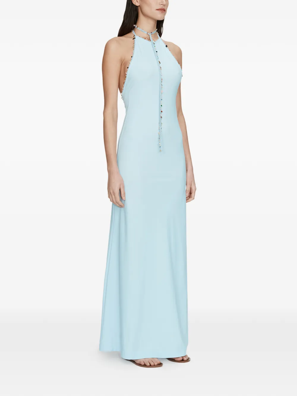Christopher Esber Beach Quartz Halter Lycra Dress in Blue Size 8