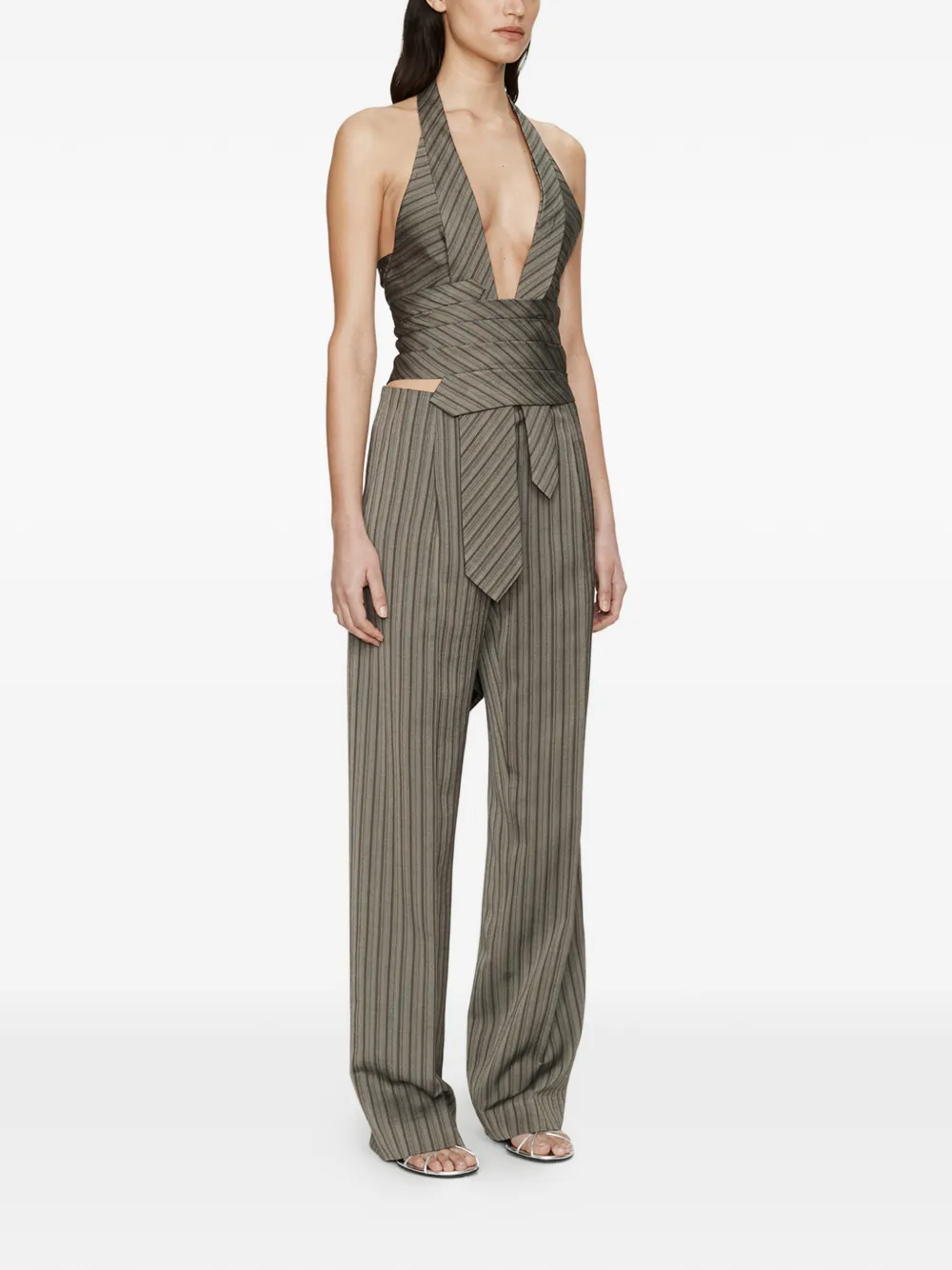  Christopher Esber Reyer Tailored Tie Striped Top - Grey 
