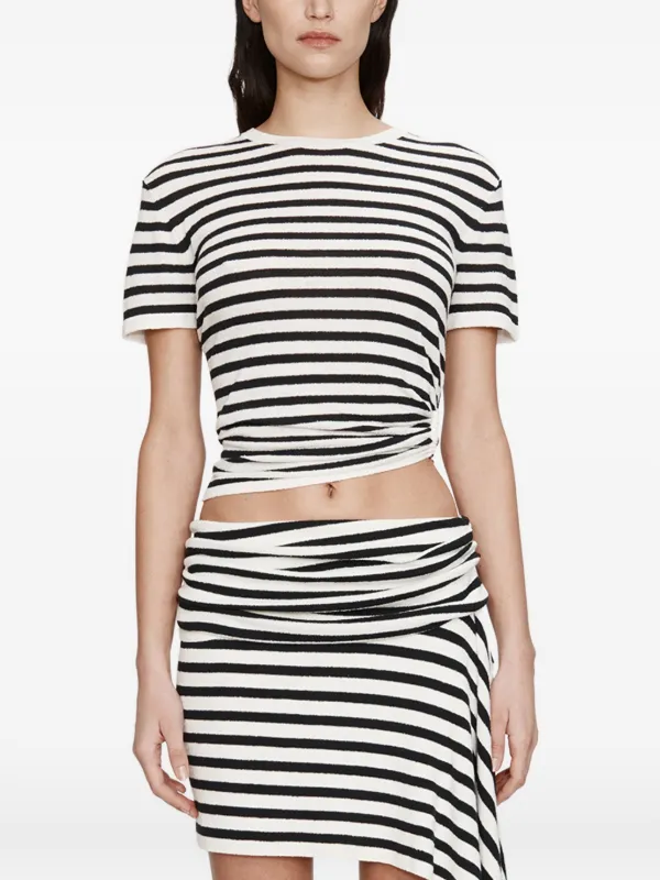 Christopher Esber Stripe Knit Ruched Orbit Knit Top in White