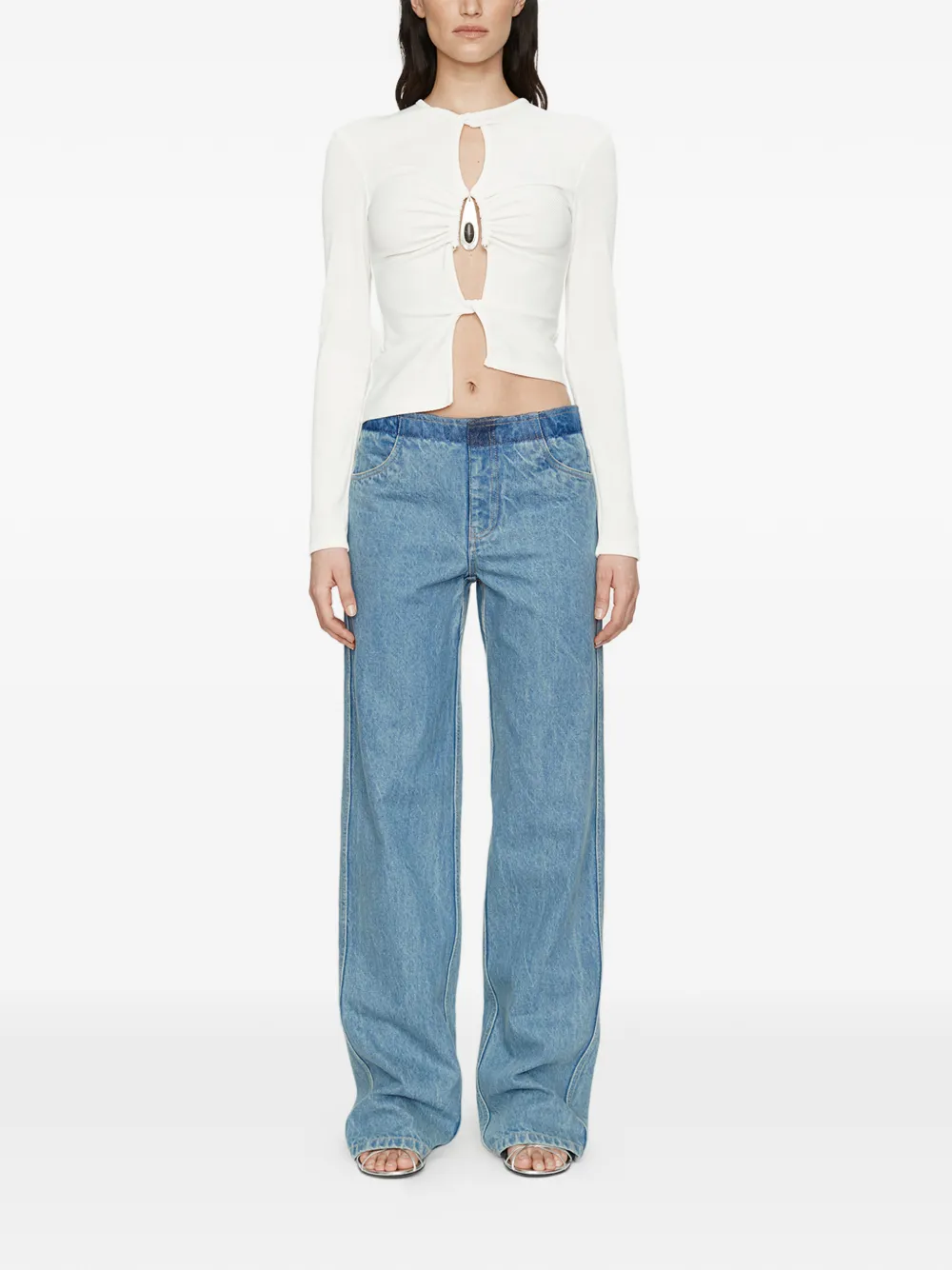  Christopher Esber Crystal Pendant Open Twist Long Sleeve Top - Blue 