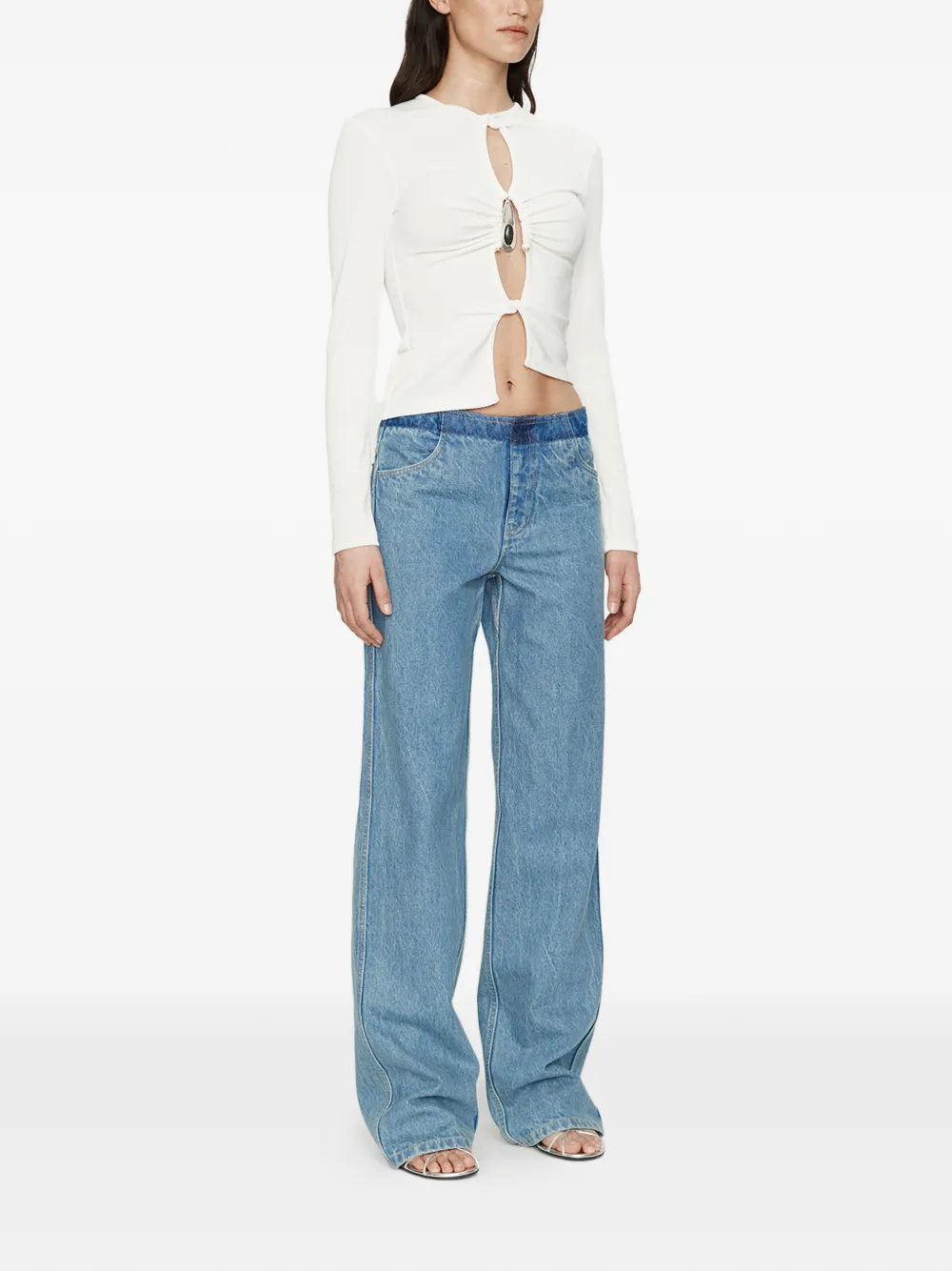  Christopher Esber Crystal Pendant Open Twist Long Sleeve Top - Blue 