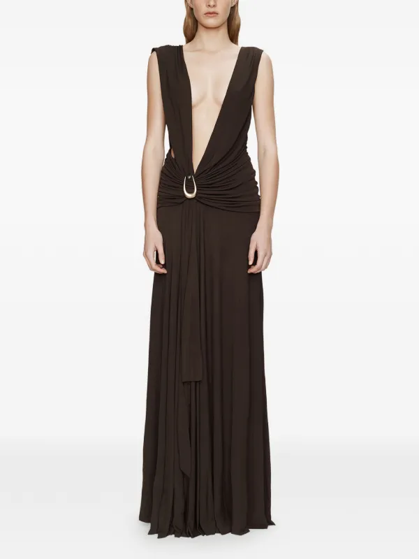 christopher esber dress brown Christopher Esber Triquetra Cutout Silk-satin Maxi Dress in Brown