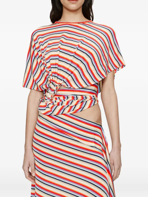 Christopher Esber Calypso Coiled Jersey Striped T-shirt in Neutrals