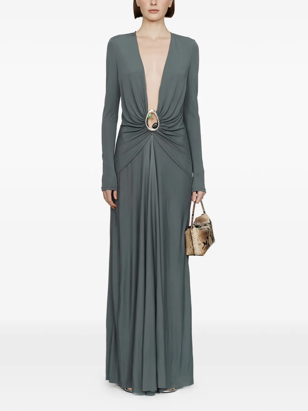 Christopher Esber Orica Crystal Ruched V-neck dress - Grigio