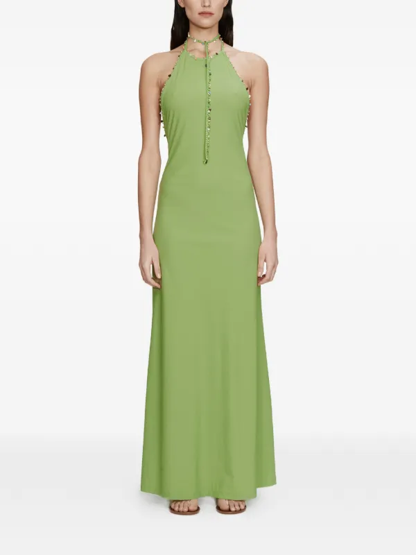 Christopher Esber Beach Quartz Halter Lycra Dress in Green Size 14