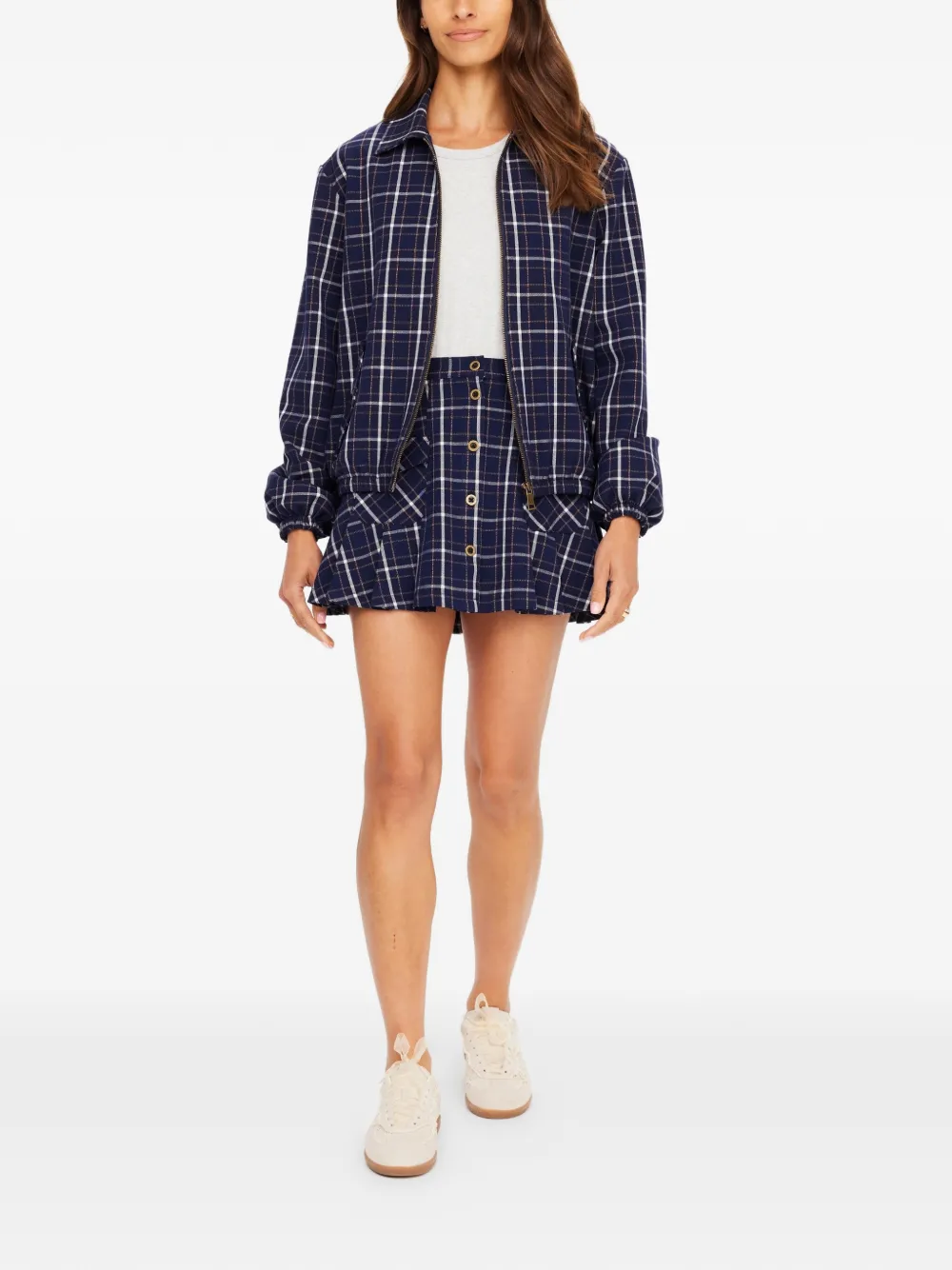  The Upside Valencia Lexi Collared Check Jacket - Blue 