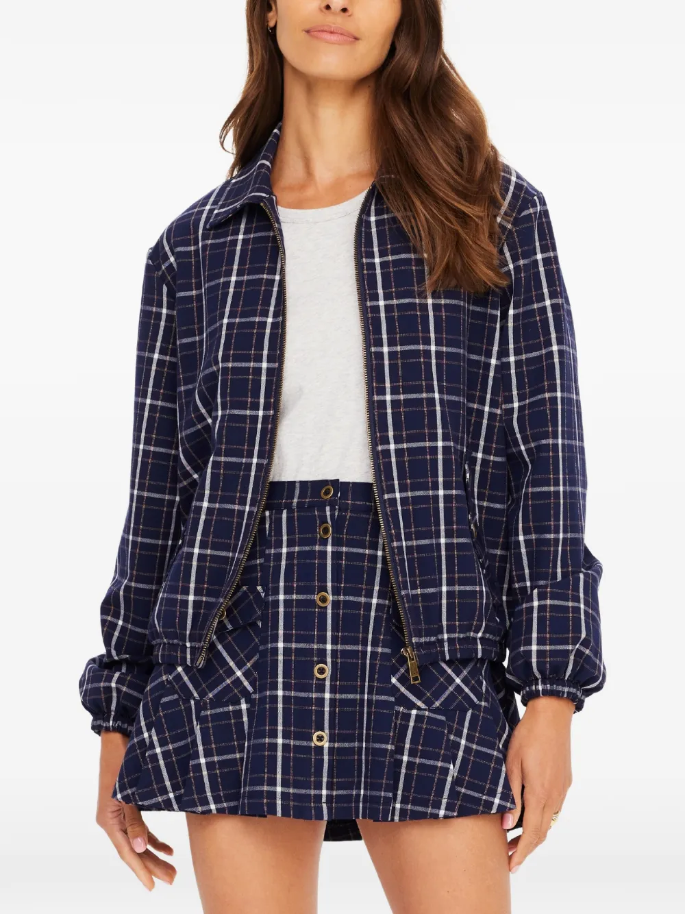  The Upside Valencia Lexi Collared Check Jacket - Blue 