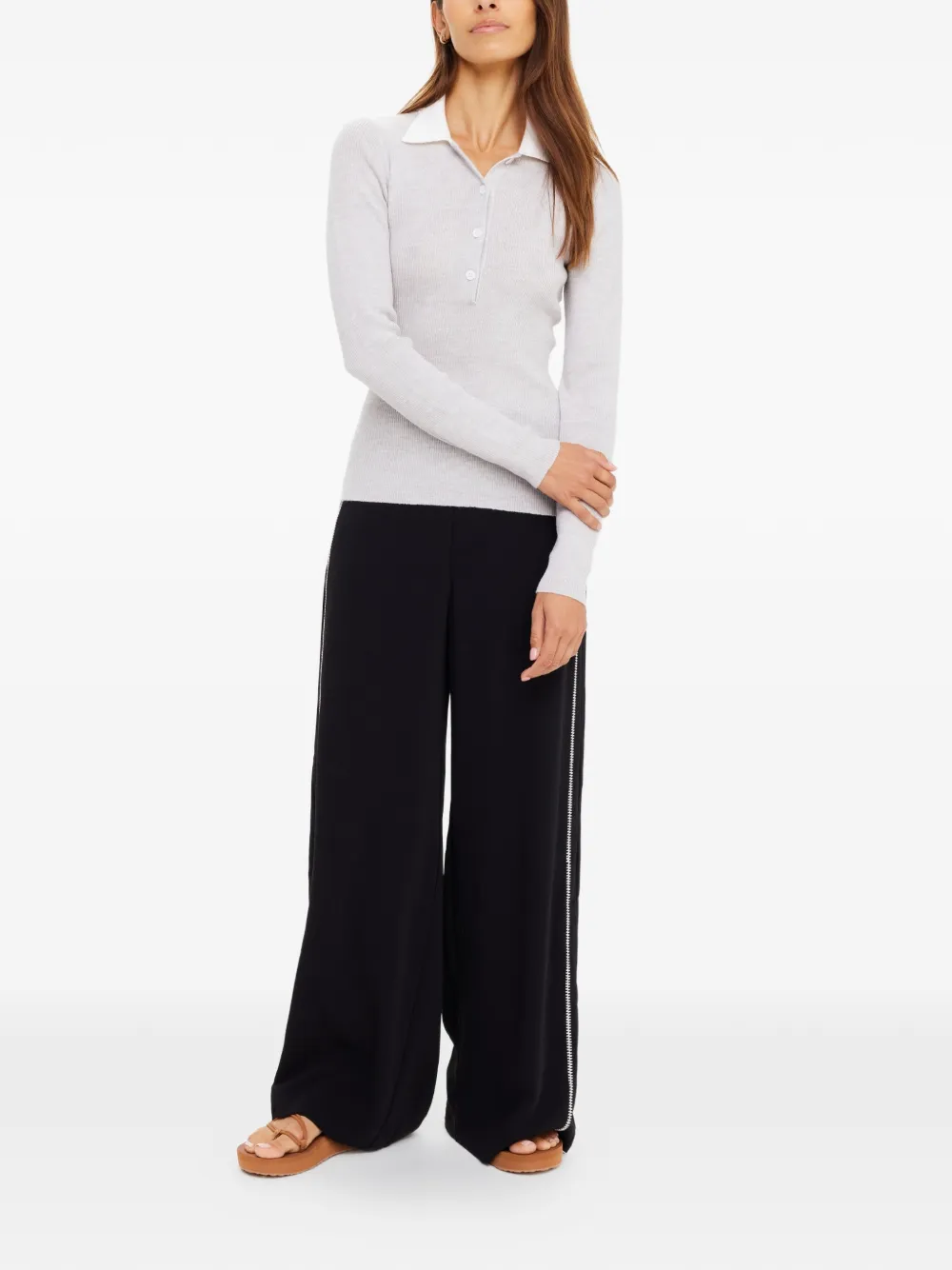  The Upside Faye Collared Knit Polo Top - Grey 