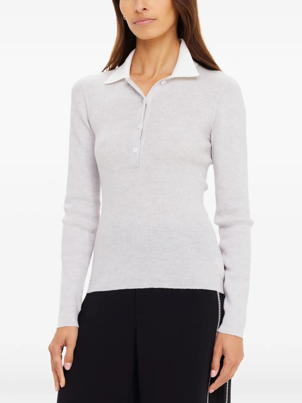  The Upside Faye Collared Knit Polo Top - Grey 