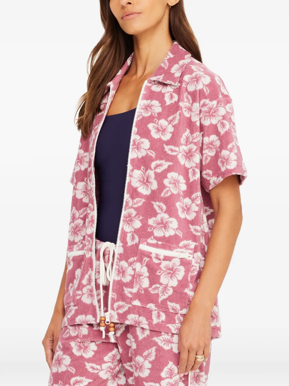  The Upside Lahaina Cabana Floral Zip Shirt - Pink 