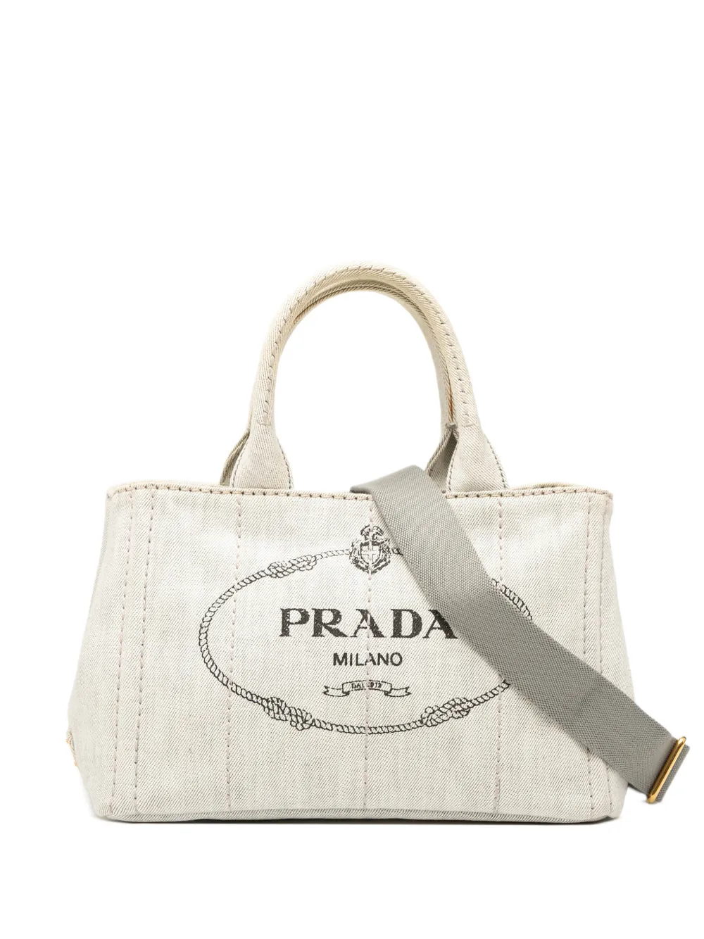 Pre-owned Prada 2010-2025 Small Denim Canapa Logo Satchel In Gray
