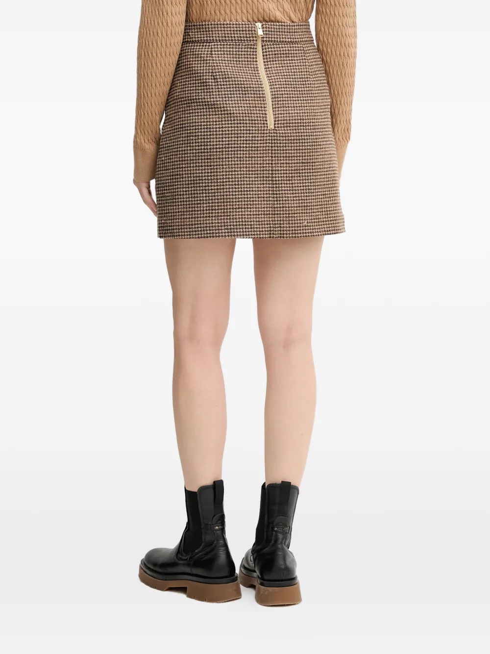  Barbour Sophia Flap-pocket Houndstooth Mini Skirt - Brown 