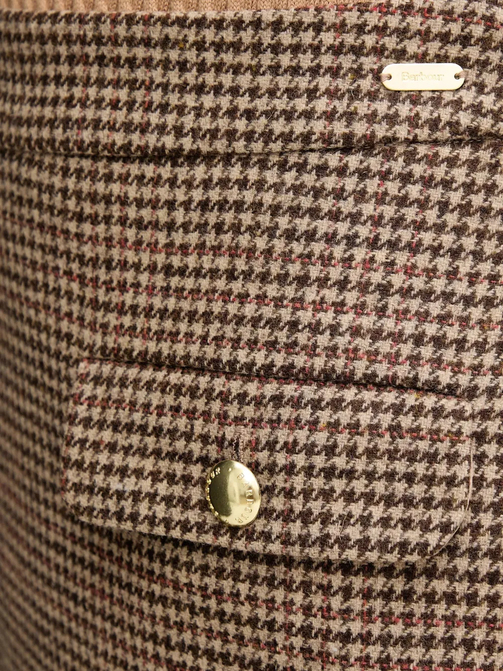 Barbour Sophia mini-rok met klepzak en pied-de-poule print Bruin
