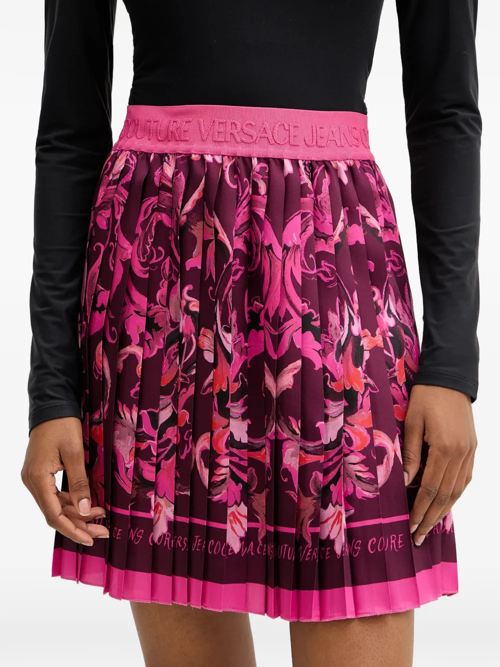  Versace Jeans Couture Barocco-print Pleated Mini Skirt - Purple 
