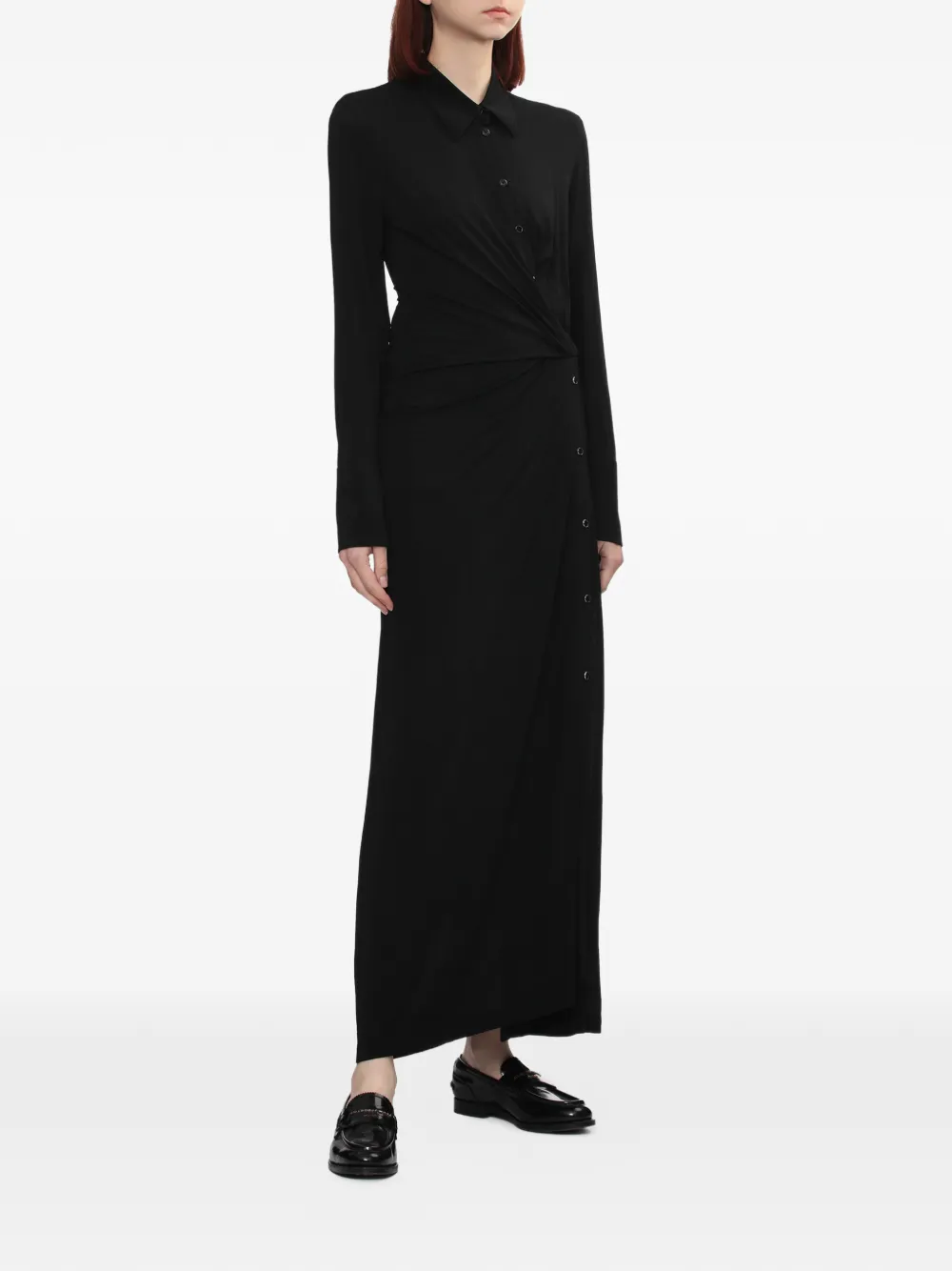 Helmut Lang twisted long-sleeve maxi shirt dress - Zwart