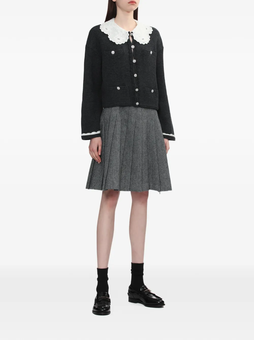 Self-Portrait pleated belted midi skirt - Grijs