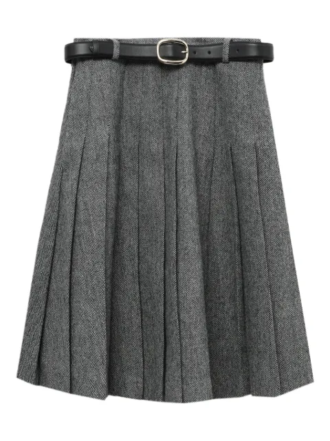 Self-Portrait pleated belted midi skirt